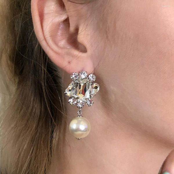 Boucles d'oreilles pendantes bijoux fantaisie Top qualité cristal fleur perle pince à cheveux ensemble de luxe femme Boutique charme beau cadeau de mariage corée