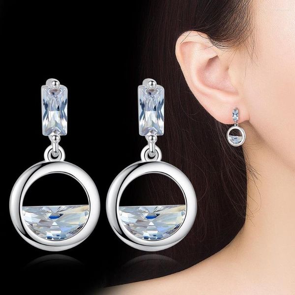 Boucles d'oreilles Fanqieliu 925 argent aiguille dame haute qualité bijoux mode cristal niveau de la mer creux rond goutte FQL23557