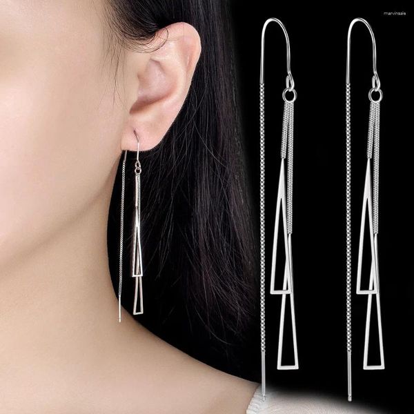 Boucles d'oreilles en peluche Fanqieliu Stamp 925 Silver Needle Long Chain Cquare Drop For Women Jewelry Girl Gift Trendy FQL22278