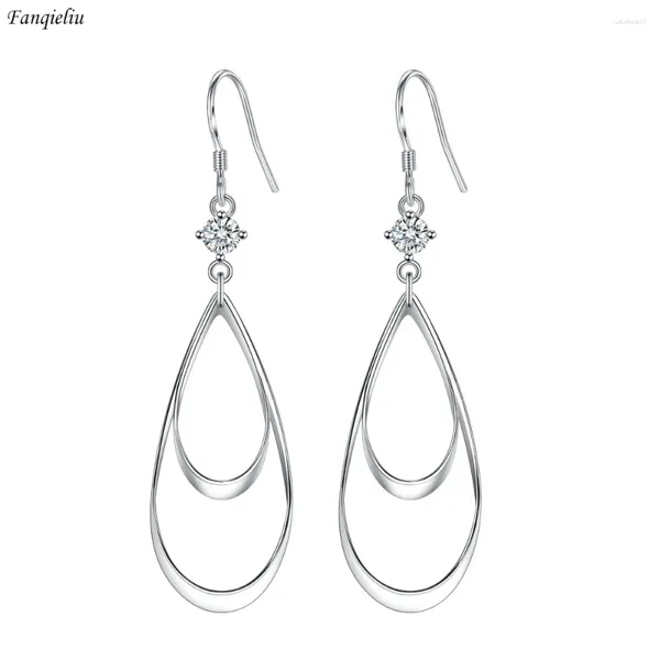 Pendientes colgantes Fanqieliu Stamp 925 aguja de plata cristal gota de doble capa para mujeres regalo para niñas, joyería de moda FQL22261