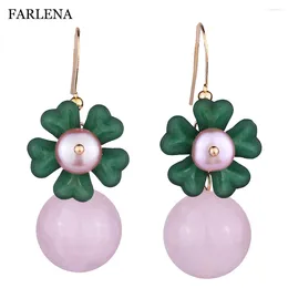 Boucles d'oreilles en peluche farlena bijoux à la main à la main de fleur en pierre naturelle avec perles d'eau douce vintage ethnique cristal rose fille