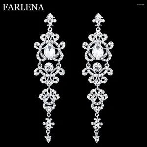 Pendientes colgantes joyería FARLENA Color plata cristal boda larga flor en forma de araña para mujeres novias fiesta de dama de honor