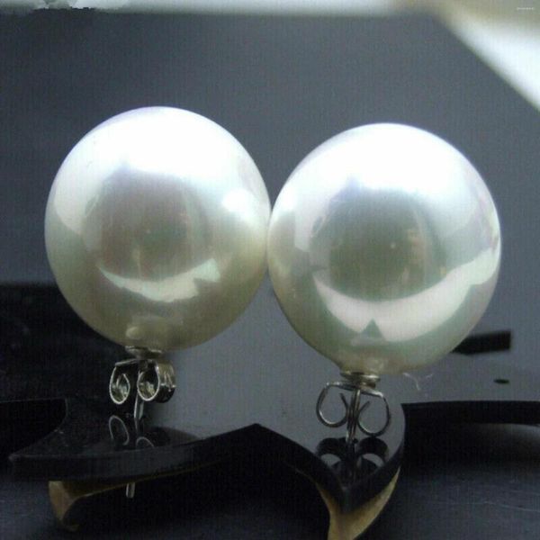 Boucles d'oreilles pendantes mode 16mm blanc rond coquillage perle 925 argent femmes aquaculture pâques eau douce bricolage noël