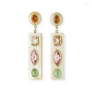 Boucles d'oreilles pendantes à la mode pour femmes, bijoux de mariée, longs géométriques, émail blanc, rose, Orange, cristal multicolore, 2023