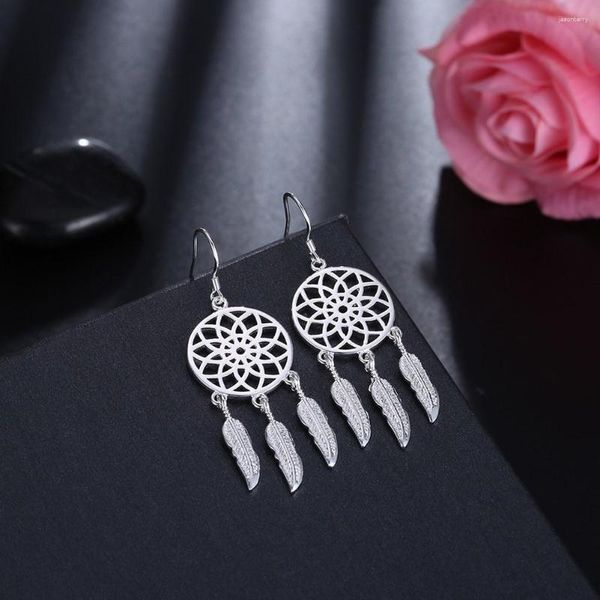 Pendientes colgantes moda 925 sello Color plata atrapasueños plumas para mujer diseñador de lujo fiesta boda joyería regalo fino