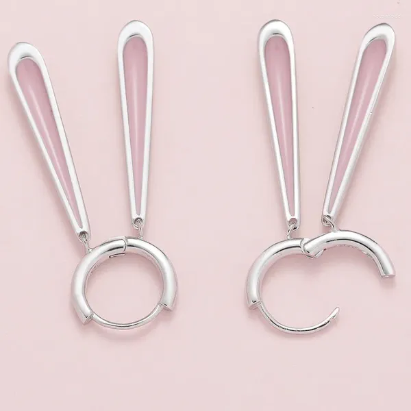 Pendientes colgantes de plata de ley 925 con Orejas de conejo rosa para mujeres y niñas, regalos bonitos para fiestas de cumpleaños, joyería