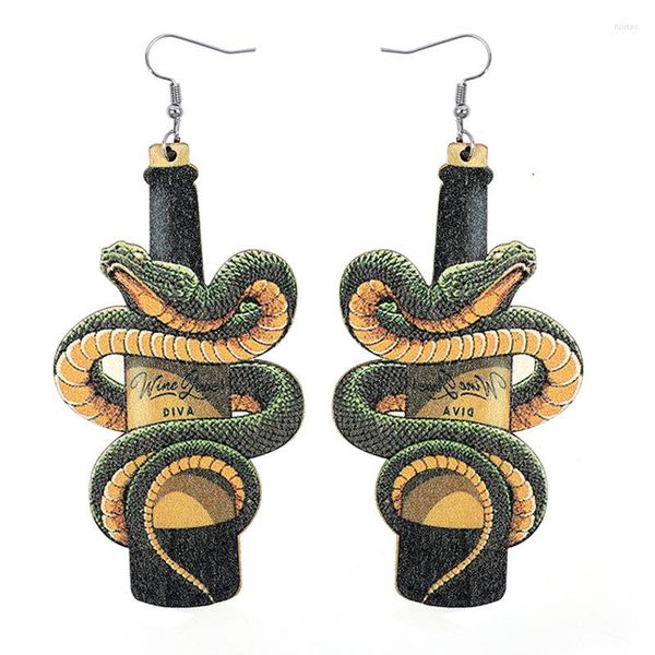 Boucles d'oreilles pendantes accessoires de mode Halloween Vintage bouteille de vin serpent pour femmes bois 90s papillon Y2k bijoux esthétique