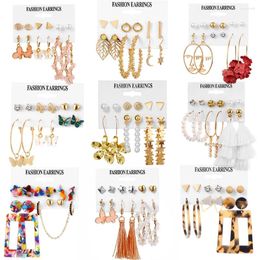 Boucles d'oreilles pendantes en acrylique, ensemble de gouttes papillon, style bohème, perle, pompon, alliage métallique mixte, bijoux cadeau pour femmes, 2024