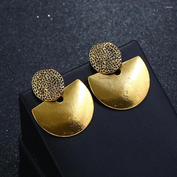 Boucles d'oreilles pendantes en alliage pour femmes, rétro, Simple, Texture métallique, géométrique, demi-cercle, vente en gros, bijoux, accessoires pour femmes