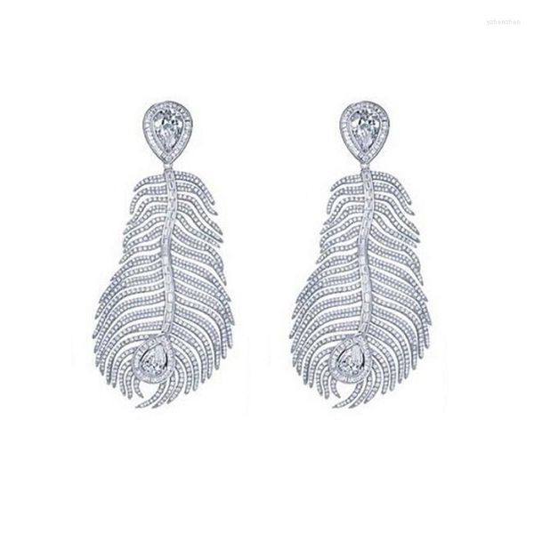 Dangle Boucles D'oreilles De Mode Baroque Brillant Plein Strass Plume Feuilles Grande Boucle D'oreille Pour Les Femmes De Luxe Élégant Long Cristal Marque Conception