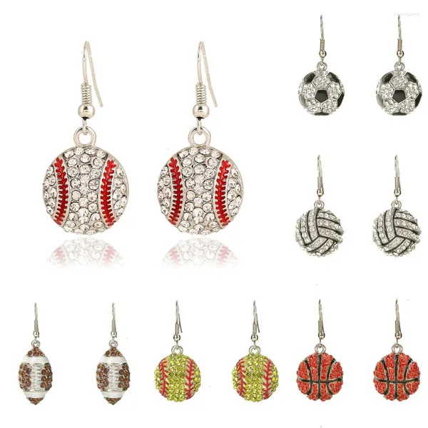 Boucles d'oreilles pendantes en strass pour femmes, bijoux de sport en cristal, Baseball, Football, volley-ball