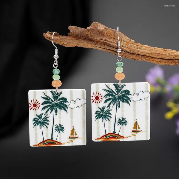 Pendientes colgantes Fashion Beach Beach Summer Vacation Style Coconut Tree Patrón de acrílico para mujeres Productos estéticos elegantes Joyería para niñas