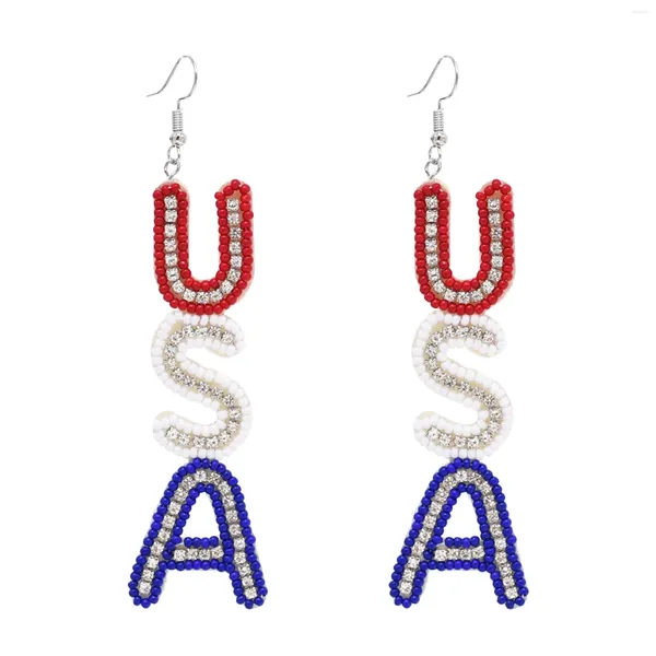 Boucles d'oreilles pendantes en cristal perlé pour femmes, longues, tendance, lettre américaine, charme, bijoux de déclaration européenne et américaine