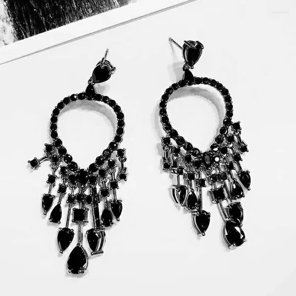 Boucles d'oreilles pendantes mode belle zircone cubique noire strass pendentif goutte boucle d'oreille pistolet plaqué bijoux Brincos vente en gros E-743