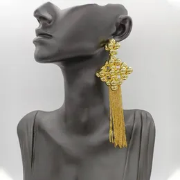 Boucles d'oreilles pendantes à grande fleur, bijoux en forme de goutte, couleur or, style bohème, pompon en cuivre, longue suspension pour fête de mariage africaine