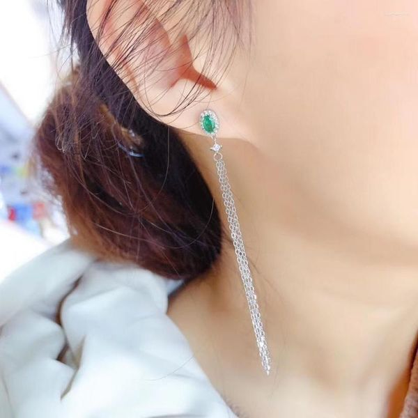 Boucles d'oreilles pendantes en argent 925 pour femme, bijoux à la mode, avec pampilles longues et vertes naturelles, goutte d'émeraude, pierres précieuses, cadeau