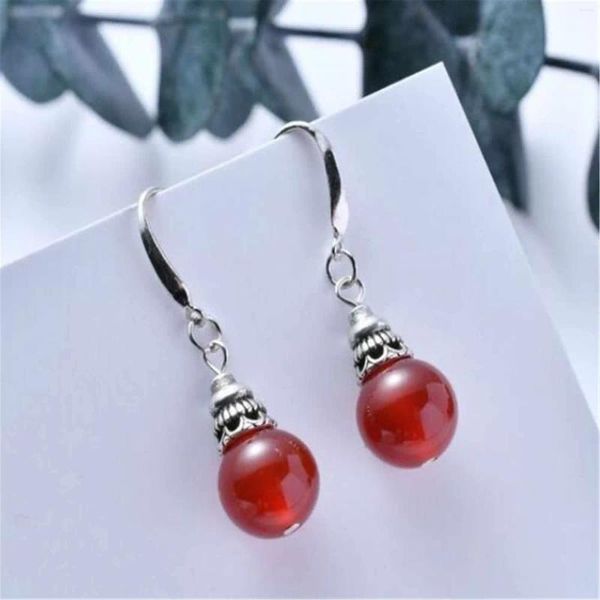 Boucles d'oreilles en peluche mode grosse agate rouge tibet argent à la main des hommes artisanaux femmes femmes adolescents art hoop étalon platine moderne diamant