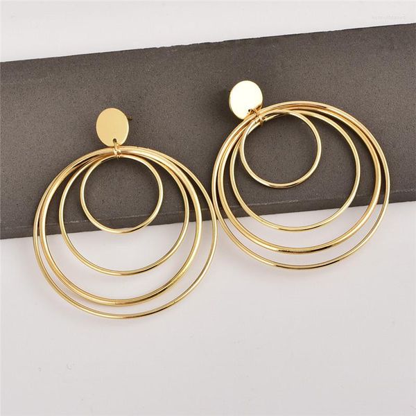 Boucles d'oreilles en peluche fashion big lisse cercle punk or couleur multicouche géométrique rond bijou rond cadeau pour femme