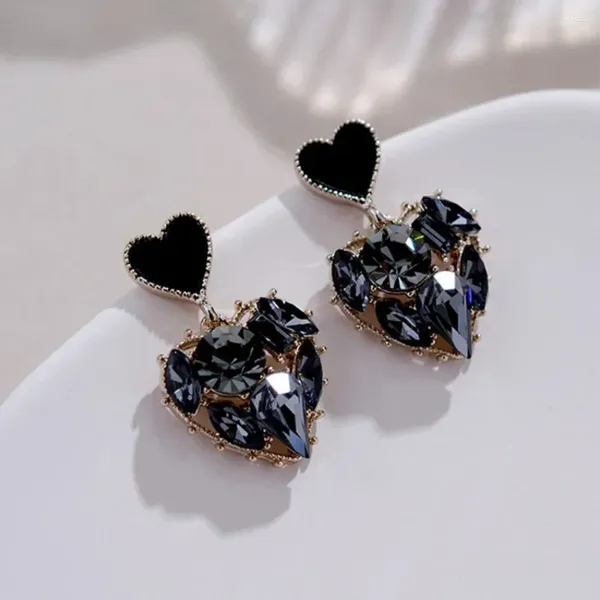 Boucles d'oreilles pendantes en Zircon noir avec strass en forme de cœur pour femmes, ornements de luxe, pendentif en cristal, bijoux