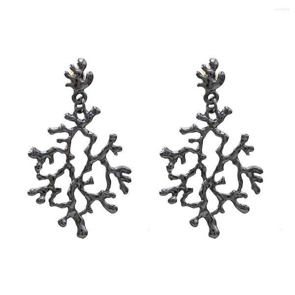 Boucles d'oreilles pendantes mode noir argent couleur branche corail forme métal pour femmes charme personnalisé été plage fête bijoux