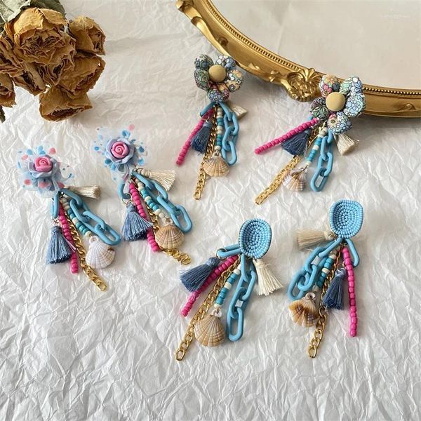 Pendientes colgantes con cuentas de borlas bohemias para mujer, regalo de joyería de flores de playa de verano