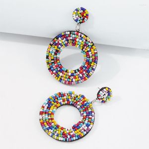 Boucles d'oreilles pendantes style bohémien, perles de riz rondes colorées pour femmes, ethnique, créatif, Unique, creux, fait à la main, bijoux de fête Boho