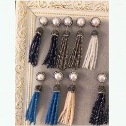 Orecchini pendenti moda bohémien multi colori pietra nera perle di vetro nappa strass ciondoli vera perla d'acqua dolce lunga
