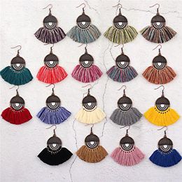Boucles d'oreilles pendantes pour femmes, style bohémien, pompon Vintage, goutte d'eau, noir, rouge, jaune, grande frange, bijoux 2023