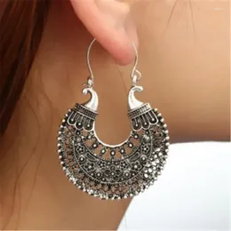 Pendientes colgantes moda Boho Color plata antiguo étnico Vintage hueco Metal amor para mujeres joyería de flores