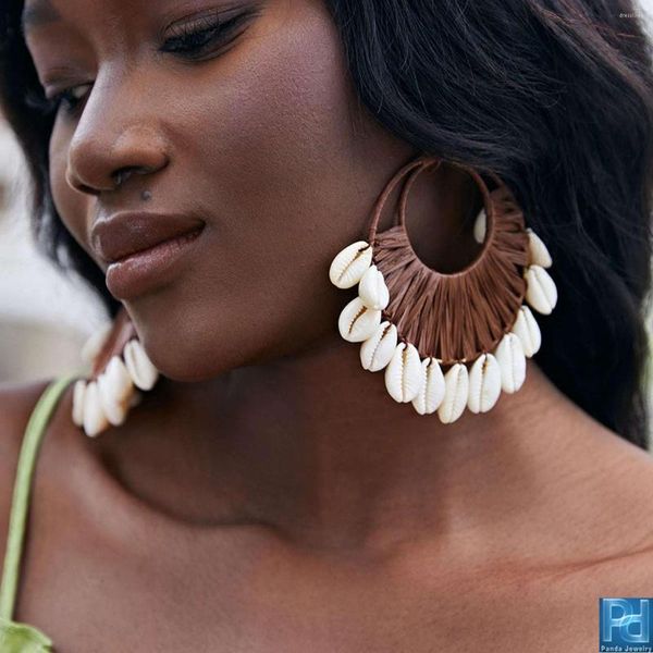 Boucles d'oreilles pendantes mode Boho Beach Shell Crochet grand cercle gland goutte boucle d'oreille pour les femmes