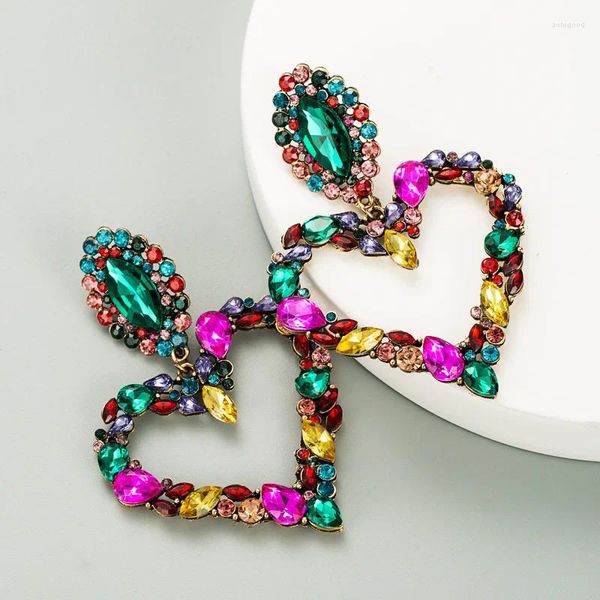 Boucles d'oreilles pendantes en cristal pour femmes, style Boho, cœur coloré, strass, étoiles, goutte d'eau, vente en gros