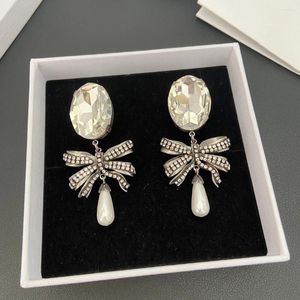 Boucles d'oreilles pendantes avec nœud en cristal, Clip d'oreille exagéré pour femmes, bijoux de luxe de qualité supérieure, marque de styliste européenne et américaine, tendance