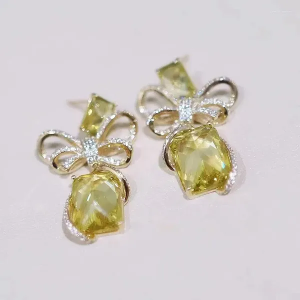 Pendientes colgantes Fashion Bowknot Micro Pave Champagne Color cuadrado Drop de cristal Mujeres Diseñadores de lujo Joyería al por mayor