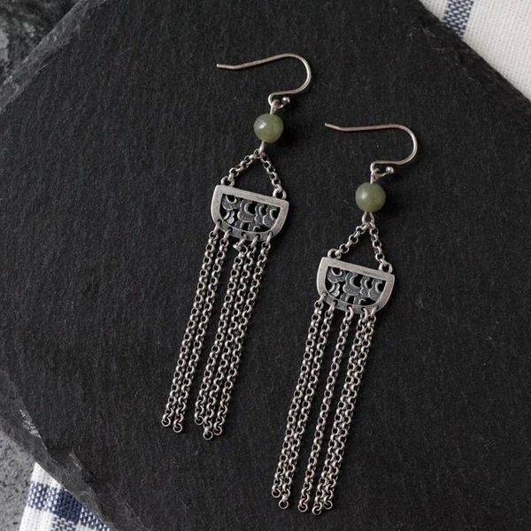 Pendientes colgantes de marca de moda, diseño independiente, estilo Retro, temperamento, borla larga, cuentas redondas, Calcedonia, joyería de plata para mujer