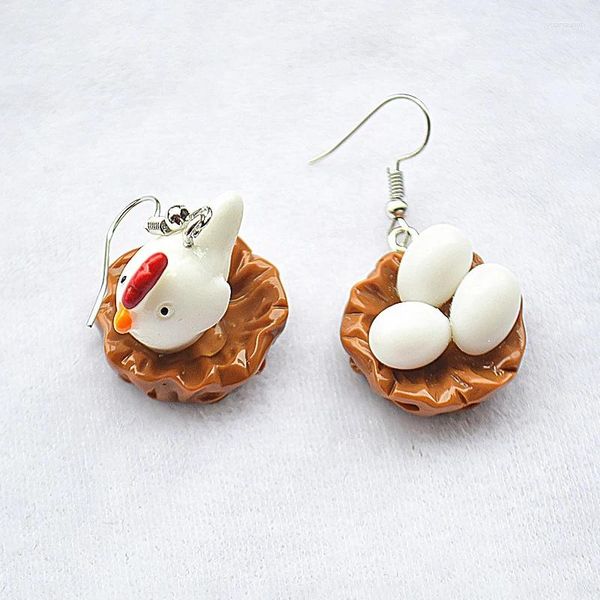 Pendientes colgantes de moda con dibujos de huevos de gallina para mujeres y niñas, divertidos accesorios de joyería asimétricos para fiesta de Pascua