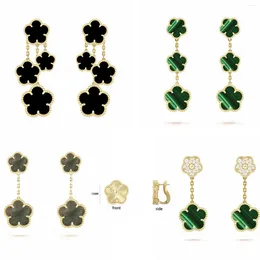 Boucles d'oreilles pendantes classiques porte-bonheur pour femme, fleur à cinq feuilles/trèfle à quatre feuilles, pierres précieuses naturelles, grands bijoux de fête, livraison gratuite