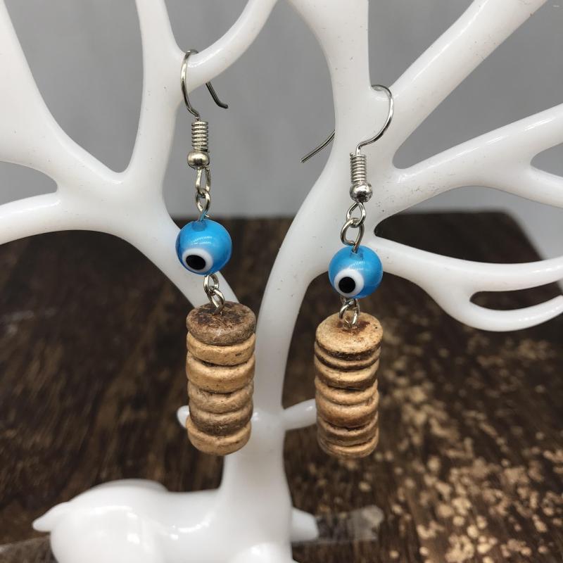 Boucles d'oreilles pendantes en forme de coquille de noix de coco, perles faites à la main, œil en verre, féminité, personnalité élégante, cadeau