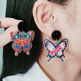 Dange oorbellen mode kleurrijke cartoon geprinte vlinder voor vrouwen meisjes eenvoudige vintage acryl feestgeschenken