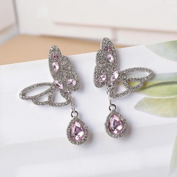 Pendientes colgantes de moda con flecos de mariposa de cristal para mujer, Pendientes de hilo exagerados, gota llamativa