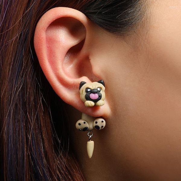 Pendientes colgantes a la moda, lindos hechos a mano de arcilla polimérica, perro Pug Sharpei suave para mujer, pendiente con pasador con forma de animal de dibujos animados, regalo de joyería