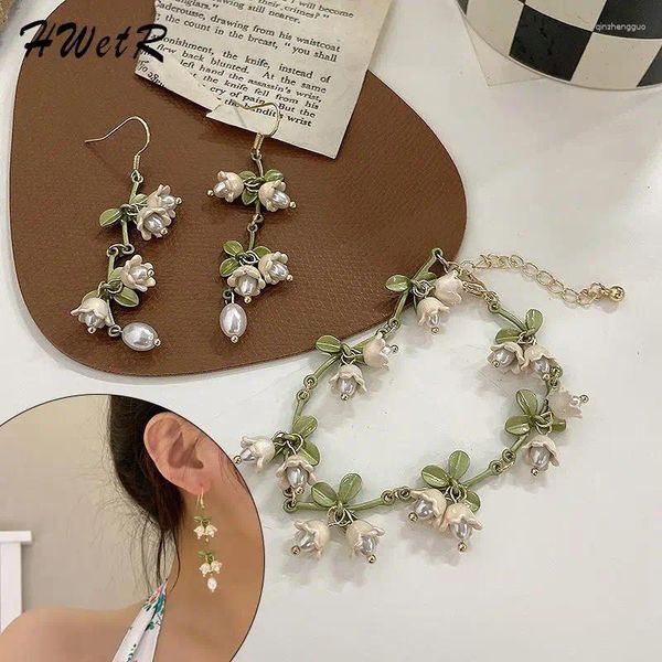 Boucles d'oreilles pendantes Design de mode muguet perle vert crochet d'oreille Bracelet pour femmes longue Boutique bijoux fête cadeau de mariage
