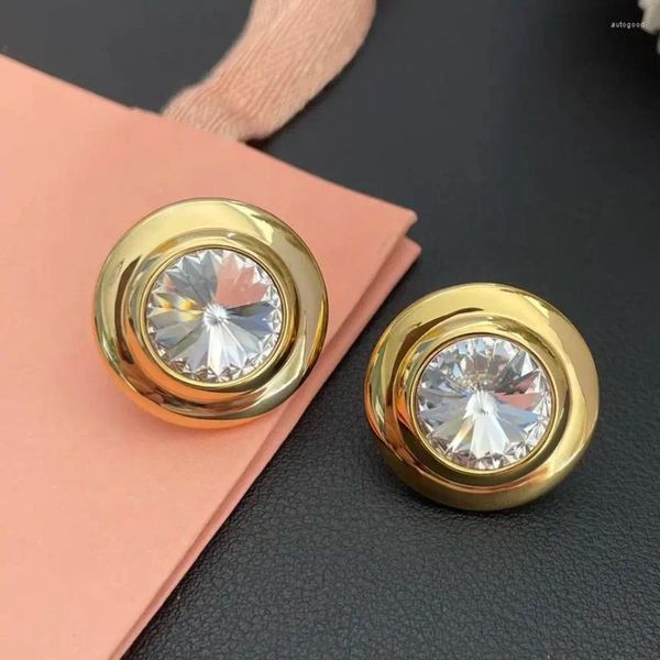 Boucles d'oreilles pendantes de créateur de mode, Clip d'oreille rond en cristal doré pour femmes, bijoux de luxe, tendance de piste