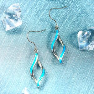 Boucles d'oreilles pendantes mode goutte boucle d'oreille pour les femmes oreille sensible pur titane crochet bleu infini émail torsion vague feuille