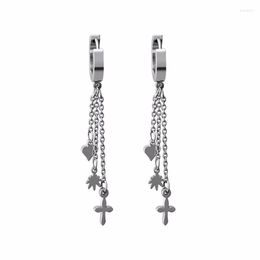 Pendientes colgantes moda gota tres Cruz corazón colgante fresco oreja Piercing joyería para mujer 1 par