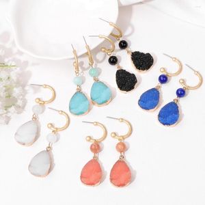 Boucles d'oreilles pendantes en cristal Druzy Geode pour femmes, bijoux en pierre minérale irrégulière, accessoires d'oreille