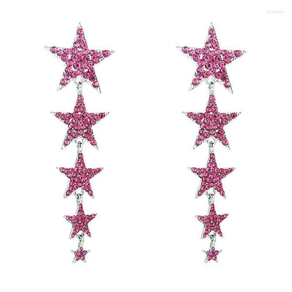 Pendientes colgantes moda elegante Simple Rosa estrella roja gota pendiente Womem étnico largo strass cristal joyería de lujo al por mayor