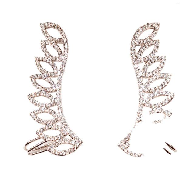 Boucles d'oreilles pendantes avec strass fantaisie, bijoux suspendus en forme d'aile, Clip d'oreille entourant