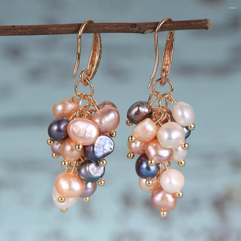 Boucles d'oreilles pendantes mode perles d'eau douce goutte pour les femmes grappe de raisin déclaration français boucle d'oreille cerceau mariée bijoux de mariage