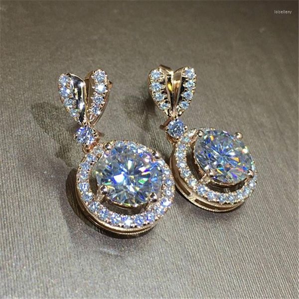 Pendientes colgantes Moda Oro en forma de corazón Señoras Pendientes con gran colgante redondo CZ Joyería elegante para niña