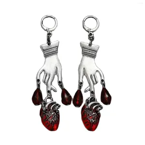 Boucles d'oreilles pendantes gothiques pour femmes, gouttes de sang foncé, cœur, paume, eau, rubis, main, Design créatif, bijoux cadeaux
